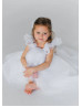 Beaded Ivory Lace Tulle Sheer Back Flower Girl Dress